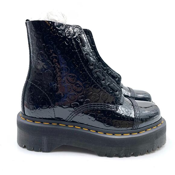 Dr Martens Sinclair Boots Black Platform Leopard Emboss Patent Leather Zip Sz 7 - Picture 2 of 10